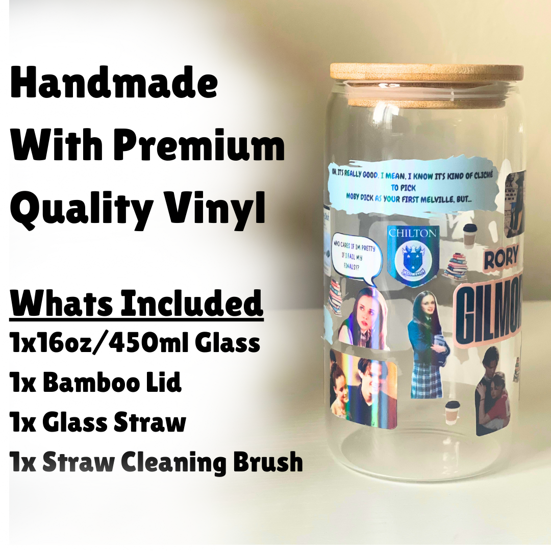 Rory Gilmore Inspired 16oz Glass Tumbler Cup | Cup with Bamboo Lid & Reusable Straw | Mafia TV Show Gift for Fans (Copy)