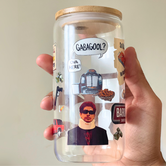 Sopranos Inspired 16oz Glass Tumbler Cup | Cup with Bamboo Lid & Reusable Straw | Mafia TV Show Gift for Fans