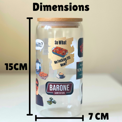 Sopranos Inspired 16oz Glass Tumbler Cup | Cup with Bamboo Lid & Reusable Straw | Mafia TV Show Gift for Fans